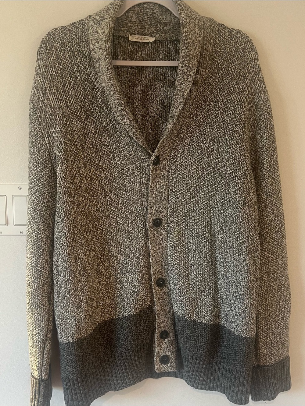 Versace Collection Two-Tone Grey  Shawl Collar Cardigan Mens L Grandpa Sweater